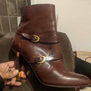 Brown zip-up heeled ankle boots by Jimmy choo